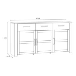 Bohol 3 Door 3 Drawer Sideboard in White/Riviera Oak - thumbnail 5