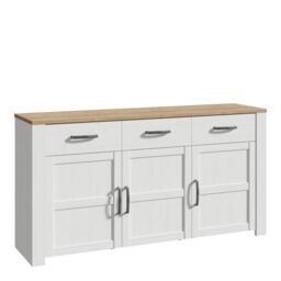 Bohol 3 Door 3 Drawer Sideboard in White/Riviera Oak - thumbnail 1