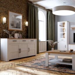 Bohol 3 Door 3 Drawer Sideboard in White/Riviera Oak - thumbnail 2