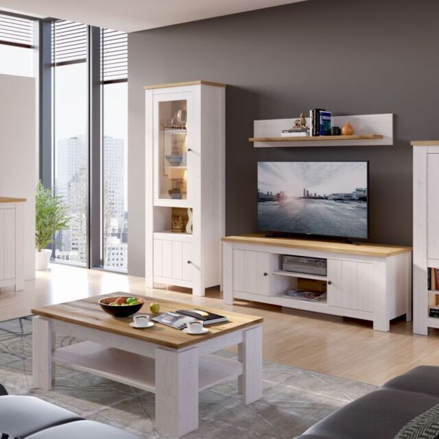 Celesto 2 Door Display Cabinet in White and Oak - image 1