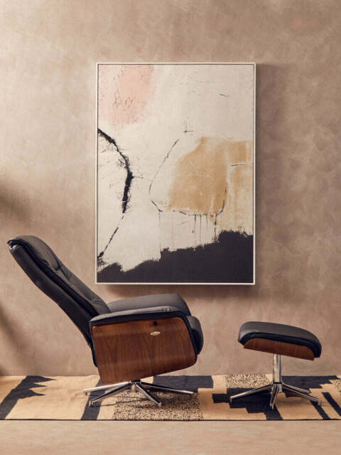 Canvas Recliner & Footstool – Black Leather Effect - image 1