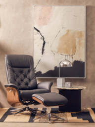 Canvas Recliner & Footstool – Black Leather Effect - thumbnail 2