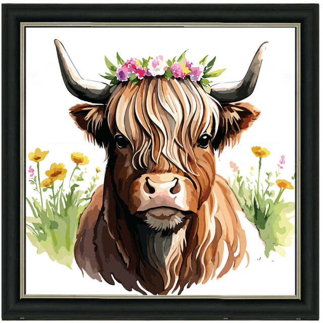 AN1531 HIGHLAND COW WITH FLOWERS - image 1