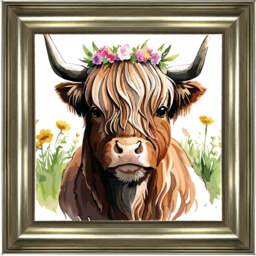 AN1531 HIGHLAND COW WITH FLOWERS - thumbnail 3