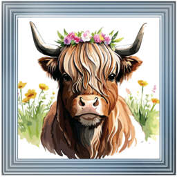 AN1531 HIGHLAND COW WITH FLOWERS - thumbnail 5