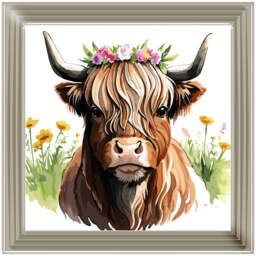 AN1531 HIGHLAND COW WITH FLOWERS - thumbnail 4