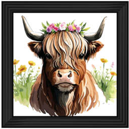 AN1531 HIGHLAND COW WITH FLOWERS - thumbnail 2
