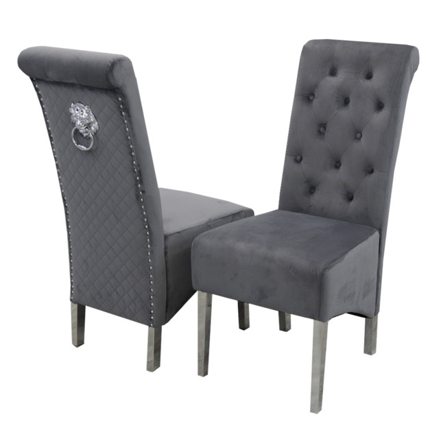 Emma Dining Chair – Available in Sets of 2, 4, or 6 - Dark Grey Velvet / 2