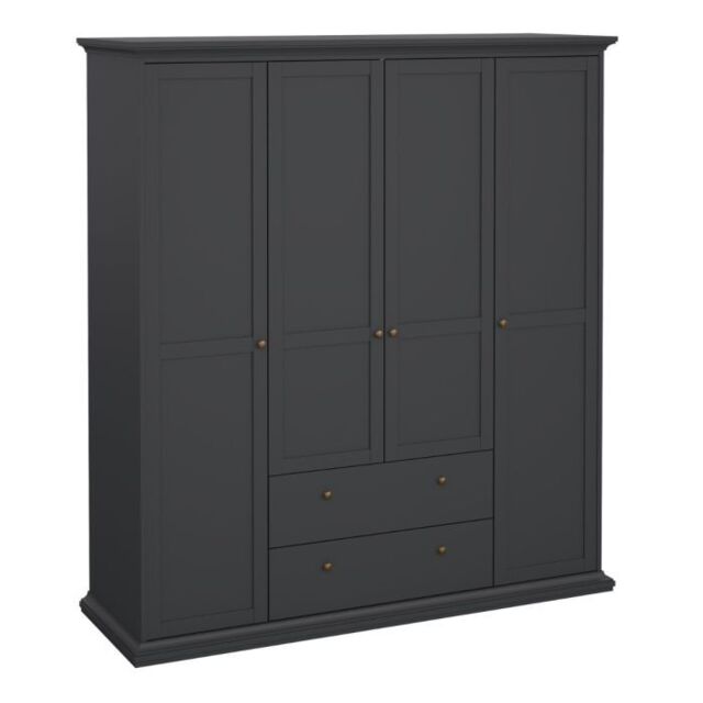 Paris 4 Door 2 Drawer Wardrobe in Matt Grey Modern Bedroom Storage Solution - image 1