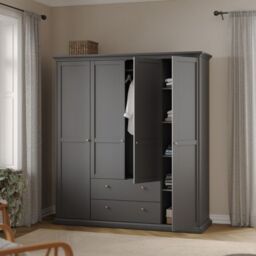 Paris 4 Door 2 Drawer Wardrobe in Matt Grey  Modern Bedroom Storage Solution - thumbnail 2