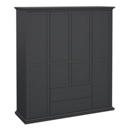 Paris 4 Door 2 Drawer Wardrobe in Matt Grey  Modern Bedroom Storage Solution