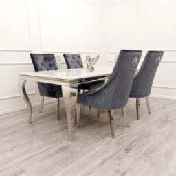 Louis Chrome Dining Table – Modern Luxury with Polished Elegance - White Marble / 1.6 M - thumbnail 5