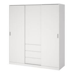 Naia Wardrobe with 2 Sliding Doors + 1 Door + 3 Drawers in White - thumbnail 2