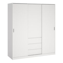 Naia Wardrobe with 2 Sliding Doors + 1 Door + 3 Drawers in White - thumbnail 1