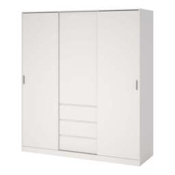 Naia Wardrobe with 2 Sliding Doors + 1 Door + 3 Drawers in White - thumbnail 3