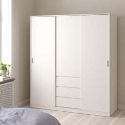 Naia Wardrobe with 2 Sliding Doors + 1 Door + 3 Drawers in White - thumbnail 5