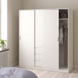Naia Wardrobe with 2 Sliding Doors + 1 Door + 3 Drawers in White - thumbnail 6
