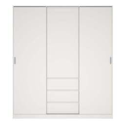 Naia Wardrobe with 2 Sliding Doors + 1 Door + 3 Drawers in White - thumbnail 2