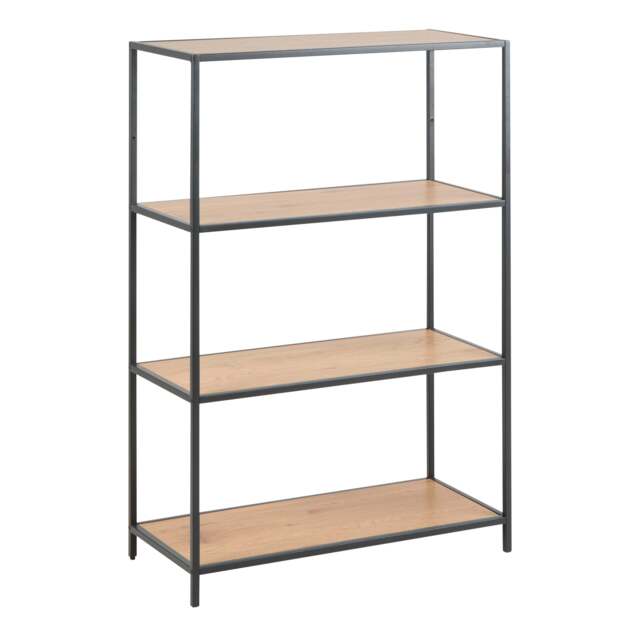 Seaford Black Metal Low Bookcase with 3 Oak Shelves - image 1