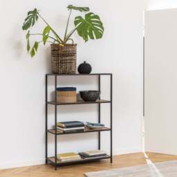 Seaford Black Metal Low Bookcase with 3 Oak Shelves - thumbnail 5