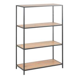 Seaford Black Metal Low Bookcase with 3 Oak Shelves - thumbnail 1