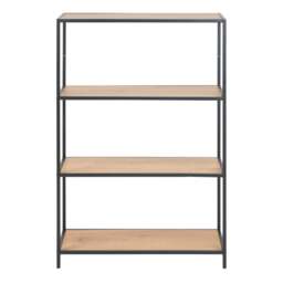 Seaford Black Metal Low Bookcase with 3 Oak Shelves - thumbnail 2