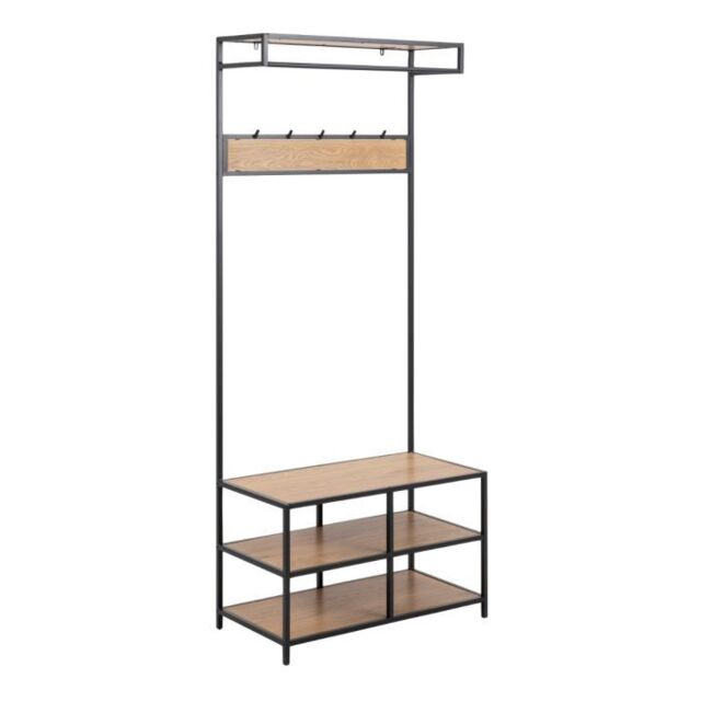 Seaford Clothes Rack with 3 Shelves in Black and Oak Finish - image 1