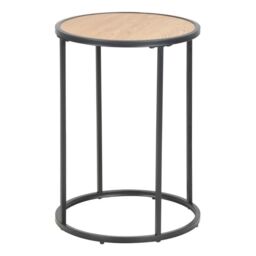 Seaford Black Metal Small Round Side Table with Oak Top - thumbnail 3