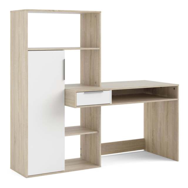 Function Plus Desk White and Oak with Drawer and Cupboard - image 1