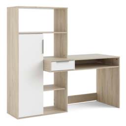 Function Plus Desk White and Oak with Drawer and Cupboard - thumbnail 1