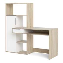 Function Plus Desk White and Oak with Drawer and Cupboard - thumbnail 3