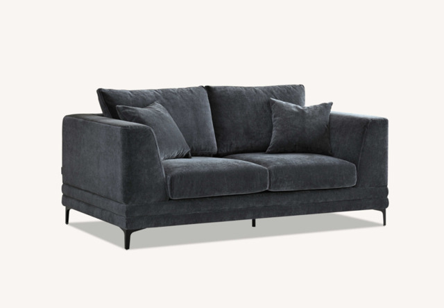 Aluxo Lenox Sofa Range in Sophisticated Steel Velvet - 2 SEATER