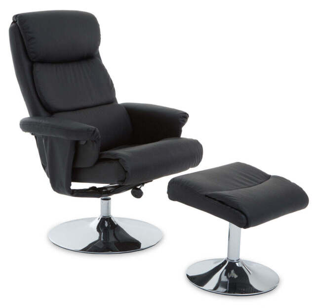 Verse Chair & Footstool – Black Leather Effect - image 1
