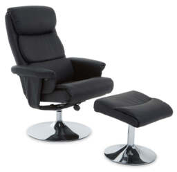 Verse Chair & Footstool – Black Leather Effect - thumbnail 1