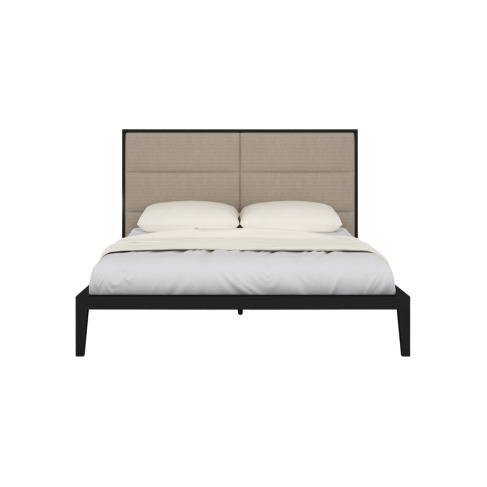 Orchid Bed – Wenge Wooden Frame with Beige Upholstered Headboard - image 1