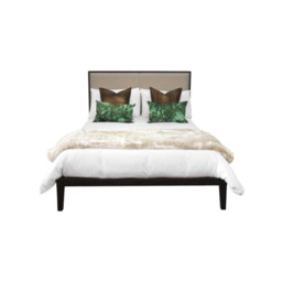 Orchid Bed – Wenge Wooden Frame with Beige Upholstered Headboard - thumbnail 2