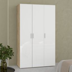 Pepe Wardrobe with 3 Doors in Oak with White High Gloss - thumbnail 3