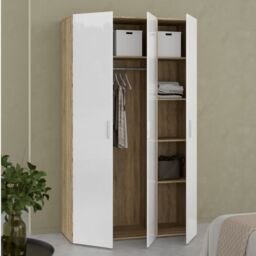 Pepe Wardrobe with 3 Doors in Oak with White High Gloss - thumbnail 4
