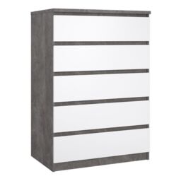 Naia Chest of 5 Drawers in Concrete and White High Gloss - thumbnail 2