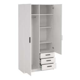 Sprint Wardrobe with 2 Doors + 3 Drawers in White - thumbnail 3