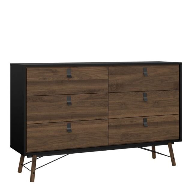 Ry Wide Double Chest 6 Drawers Matt Black Walnut finish - image 1