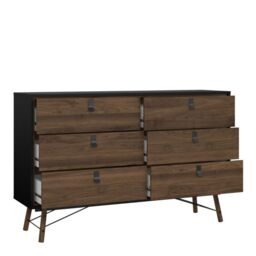 Ry Wide Double Chest 6 Drawers Matt Black Walnut finish - thumbnail 3