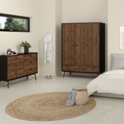 Ry Wide Double Chest 6 Drawers Matt Black Walnut finish - thumbnail 2