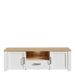 Bohol TV Unit with LED Lighting in White and Riviera Oak Finish - thumbnail 2