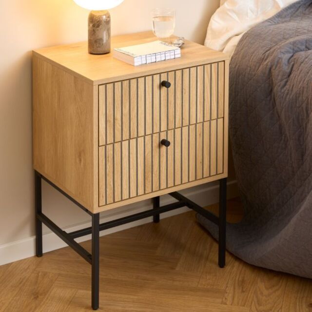 Albany 2 Drawer Bedside Table in Oak/Black Legs - image 1