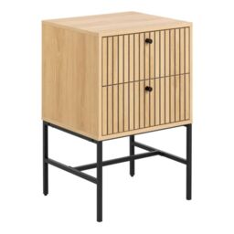 Albany 2 Drawer Bedside Table in Oak/Black Legs - thumbnail 2