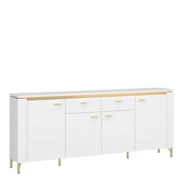 3 Door 3 Drawer Sideboard in Jackson Hickory Oak & Rattan Effect – Cestino Collection - image 1