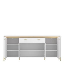 3 Door 3 Drawer Sideboard in Jackson Hickory Oak & Rattan Effect – Cestino Collection - thumbnail 3