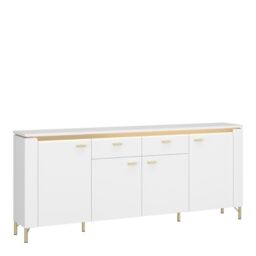 3 Door 3 Drawer Sideboard in Jackson Hickory Oak & Rattan Effect – Cestino Collection - thumbnail 1