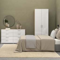 Pepe Wardrobe with 2 doors in Oak with White High Gloss - thumbnail 5